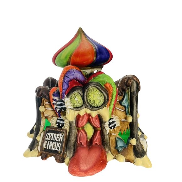 Spooky Hollow SPIDER CIRCUS Tent Halloween Blink Light House Bisque Vintage - Picture 2 of 12